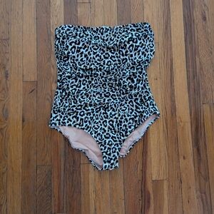 J. Crew Factory Leopard Ruched Strapless One Piece Swimsuit